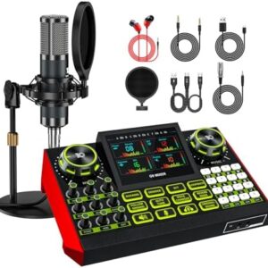 Podcast Microphone Bundle with Live Sound Card Audio Mixer, Podcast Equipment Bundle Sound Board with 3.5mm Condenser Microphone(P15) for Pc/Phone Live Streaming Singing Gaming,Voice Changer, Denoise : Musical Instruments